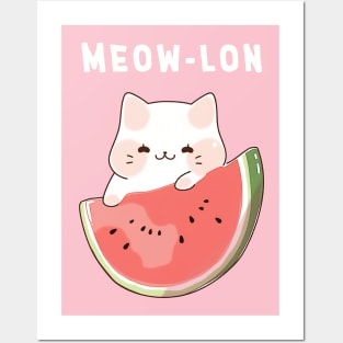 Cute Kawaii Cat - Meow-lon summer fresh Posters and Art